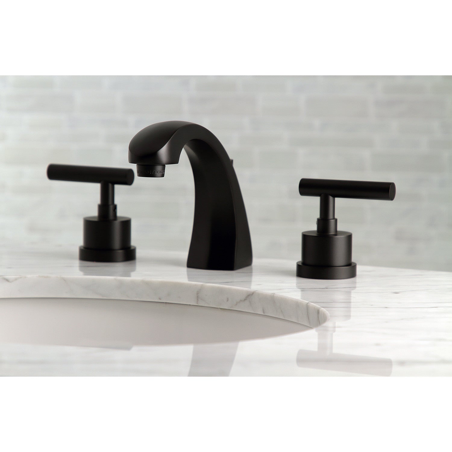 Kingston Sona KS4980CML - Manhattan Two-Handle 3-Hole Deck Mount Widespread Bathroom Faucet with Brass Pop-Up, Matte Black — thumbnail 3